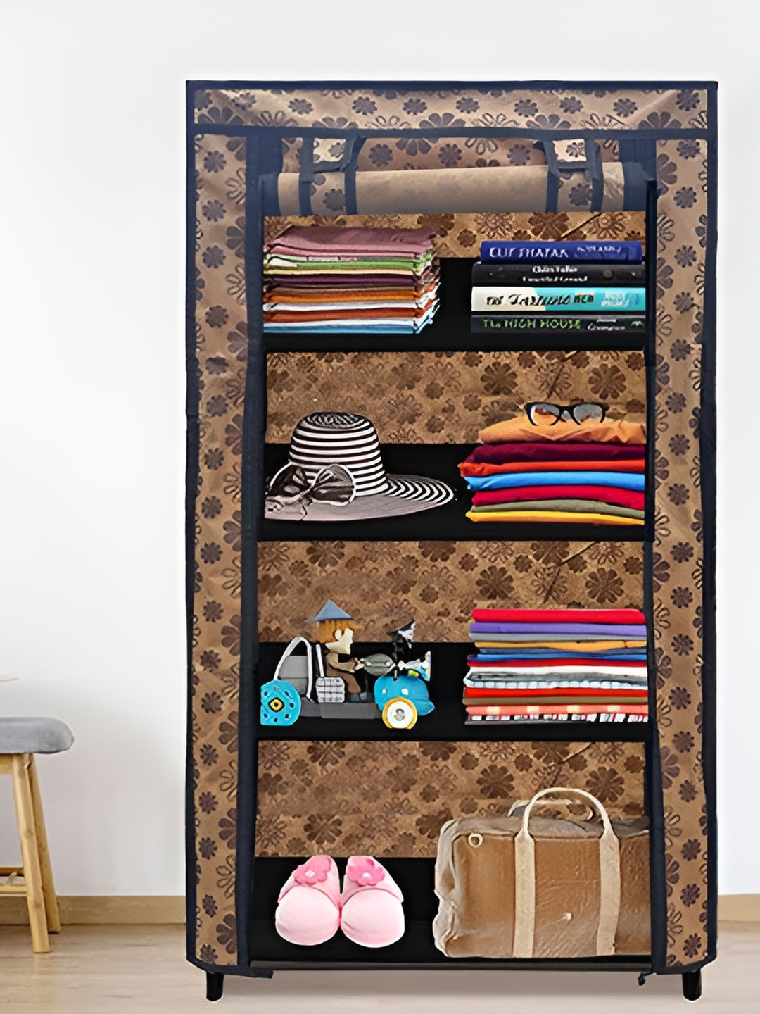 Urban Choice Cream & Black 4-Tier Non-Woven Printed Rectangle Racks