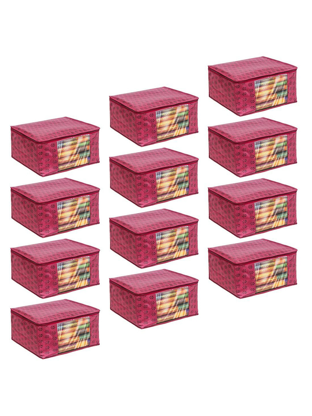 prettykrafts Maroon & Black 12 Pieces Floral Printed Foldable Cloth Organisers