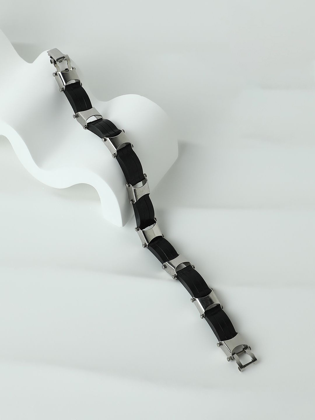 French Accent Men Silver-Plated Overlap Wraparound Bracelet