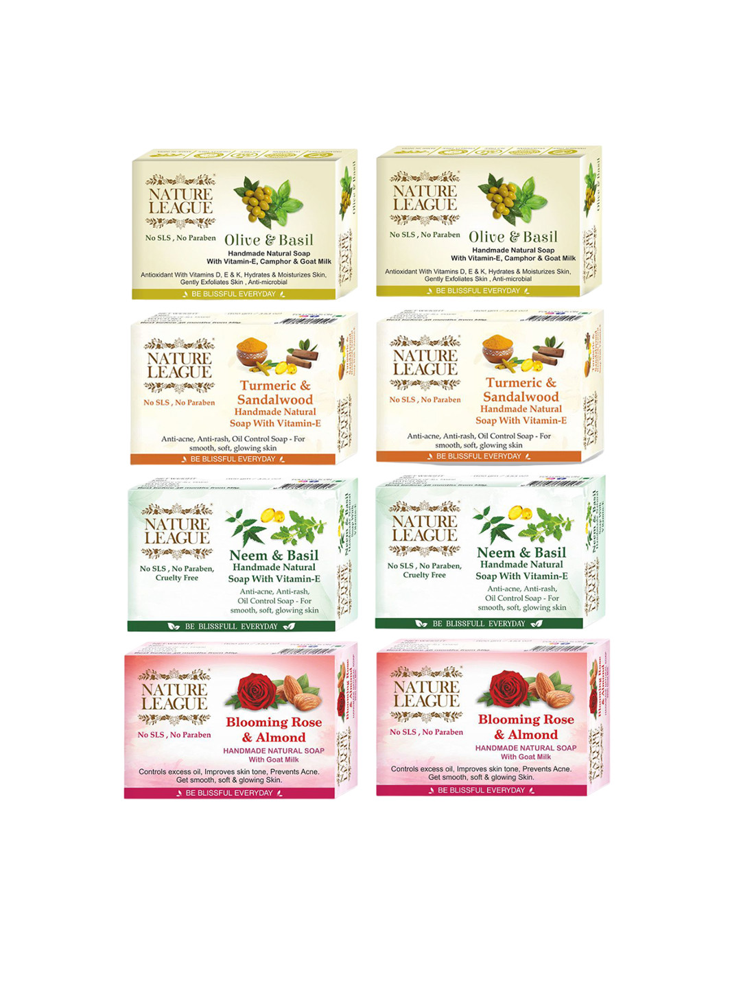 NATURE LEAGUE Set Of 8 Exotic Natural Skin Nourishing Soap - 100g Each