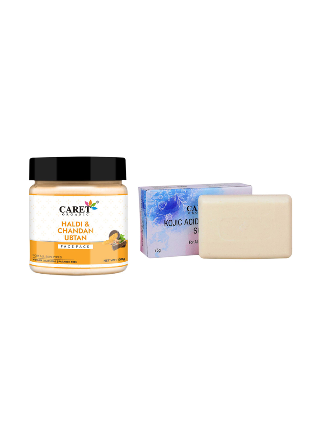 CARET ORGANIC Chandan Ubtan Face Pack-100 g & Kojic Acid , Vitamin C Soap Combo- 75 g