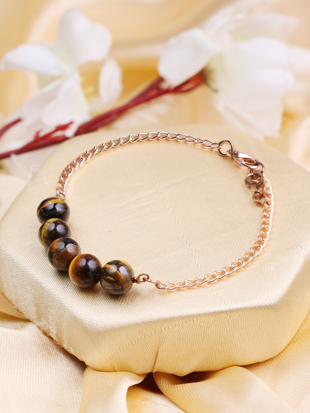 Shubhanjali Tiger Eye Beaded Link Bracelet