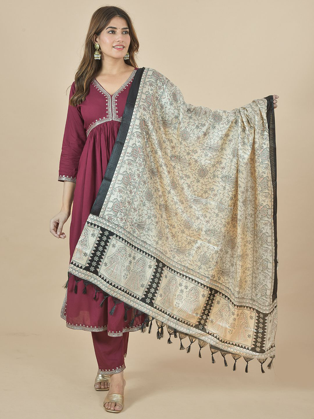 LA FEMINAE Ethnic Motifs Printed Kalamkari Dupatta