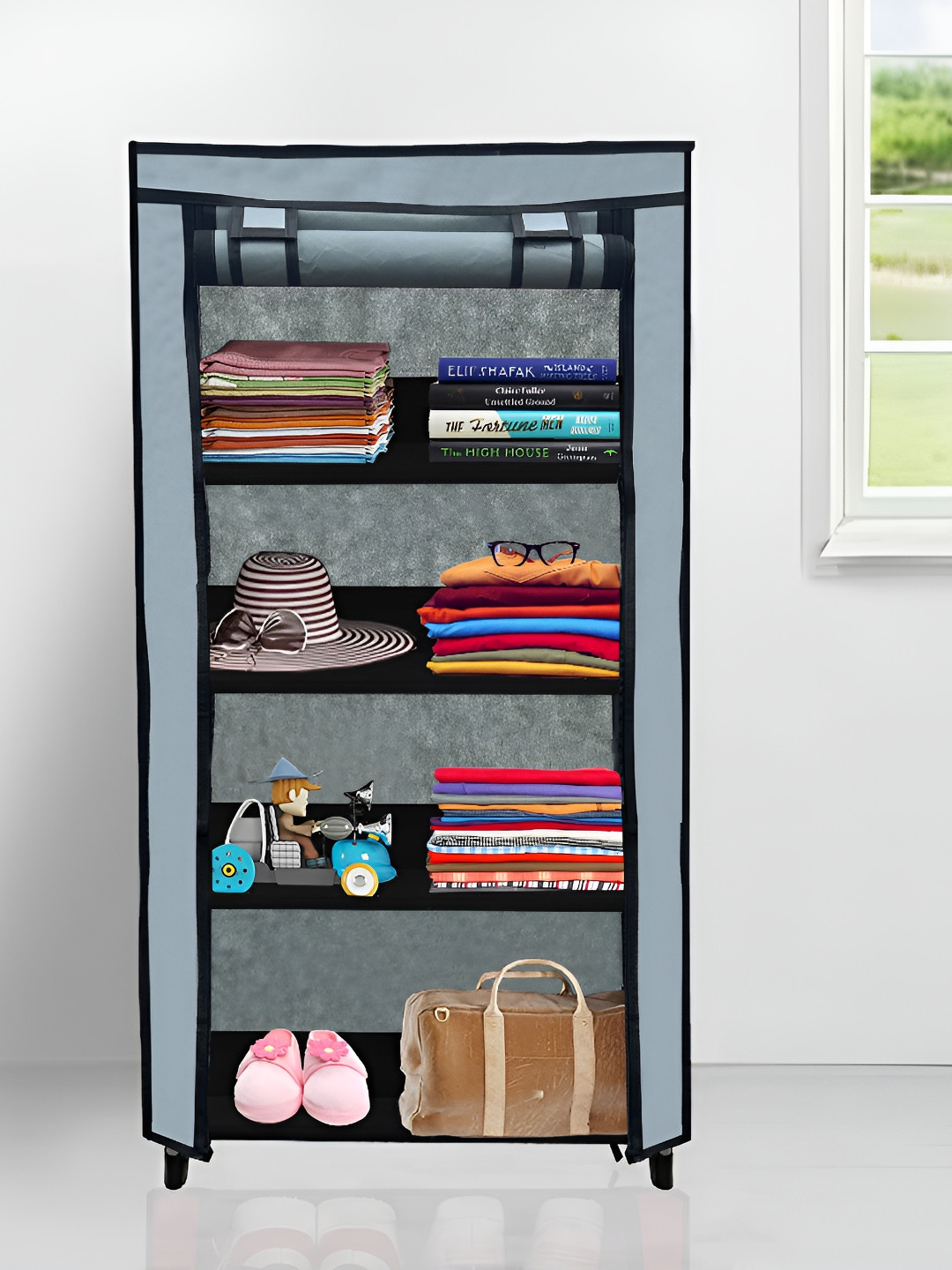 Urban Choice Grey & Black 4-Tier Rectangular Rack