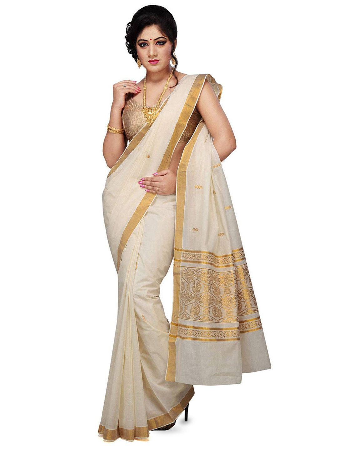 Rst R Selvamani Tex Woven Design Zari Pure Cotton Kasavu Saree and Blouse Piece