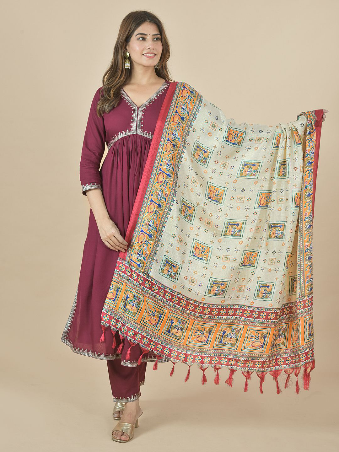 LA FEMINAE Ethnic Motifs Printed Kalamkari Dupatta