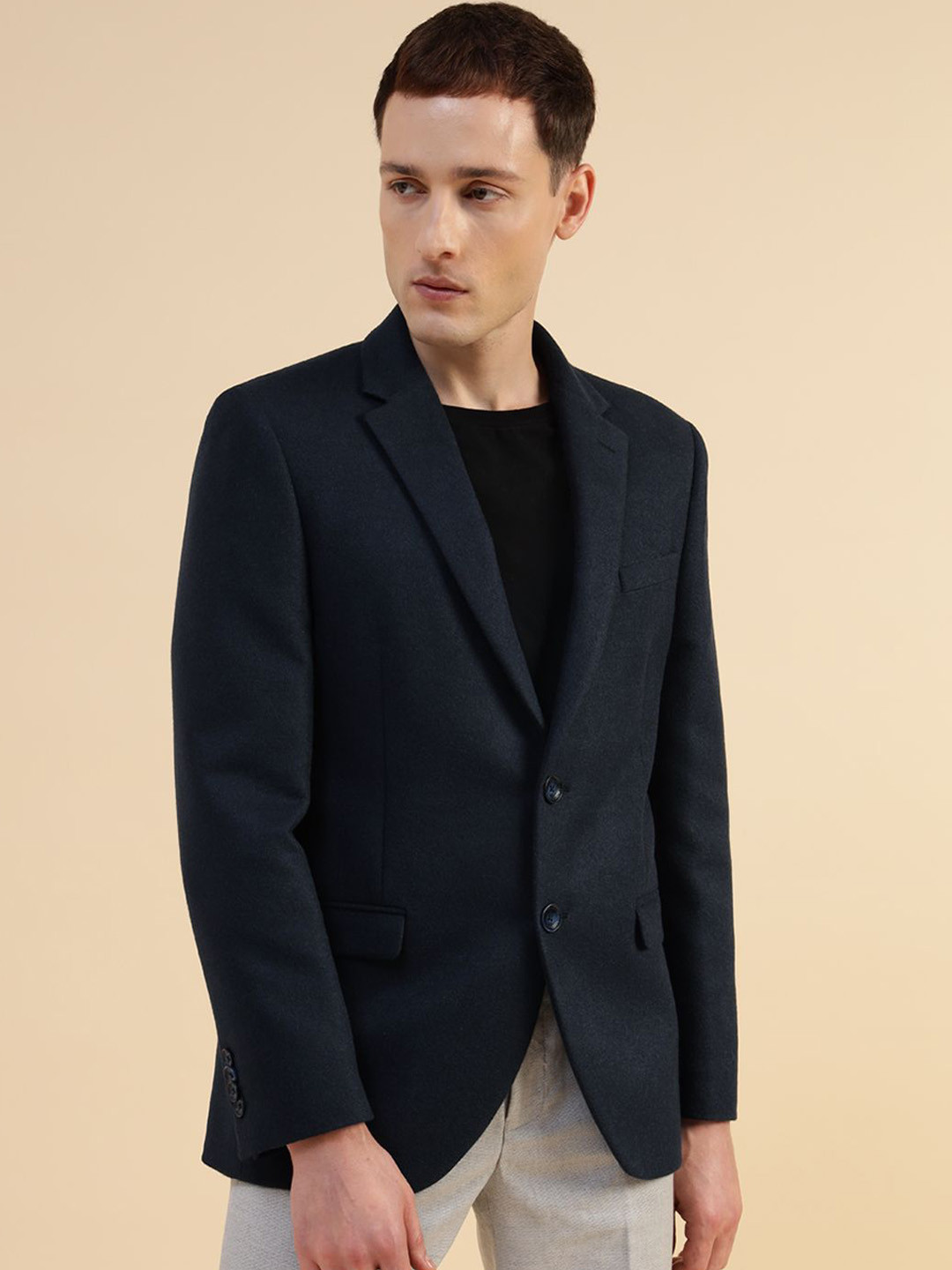 Givo Notched Lapel Single-Breasted Tweed Smart-Fit Formal Blazer