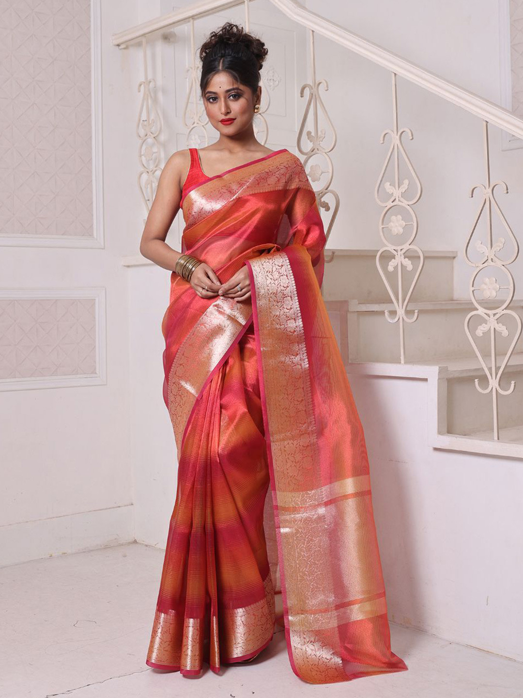 Charukriti Tissue Saree With Zari Borders