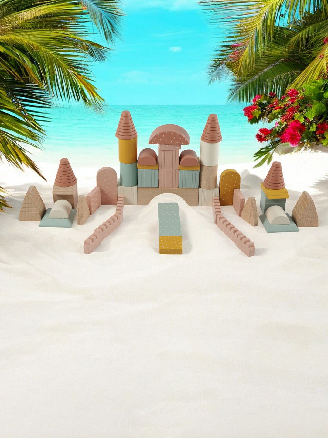 LITTLE GINNIE Kids 45-Pcs Wooden Construction & Building Block Set