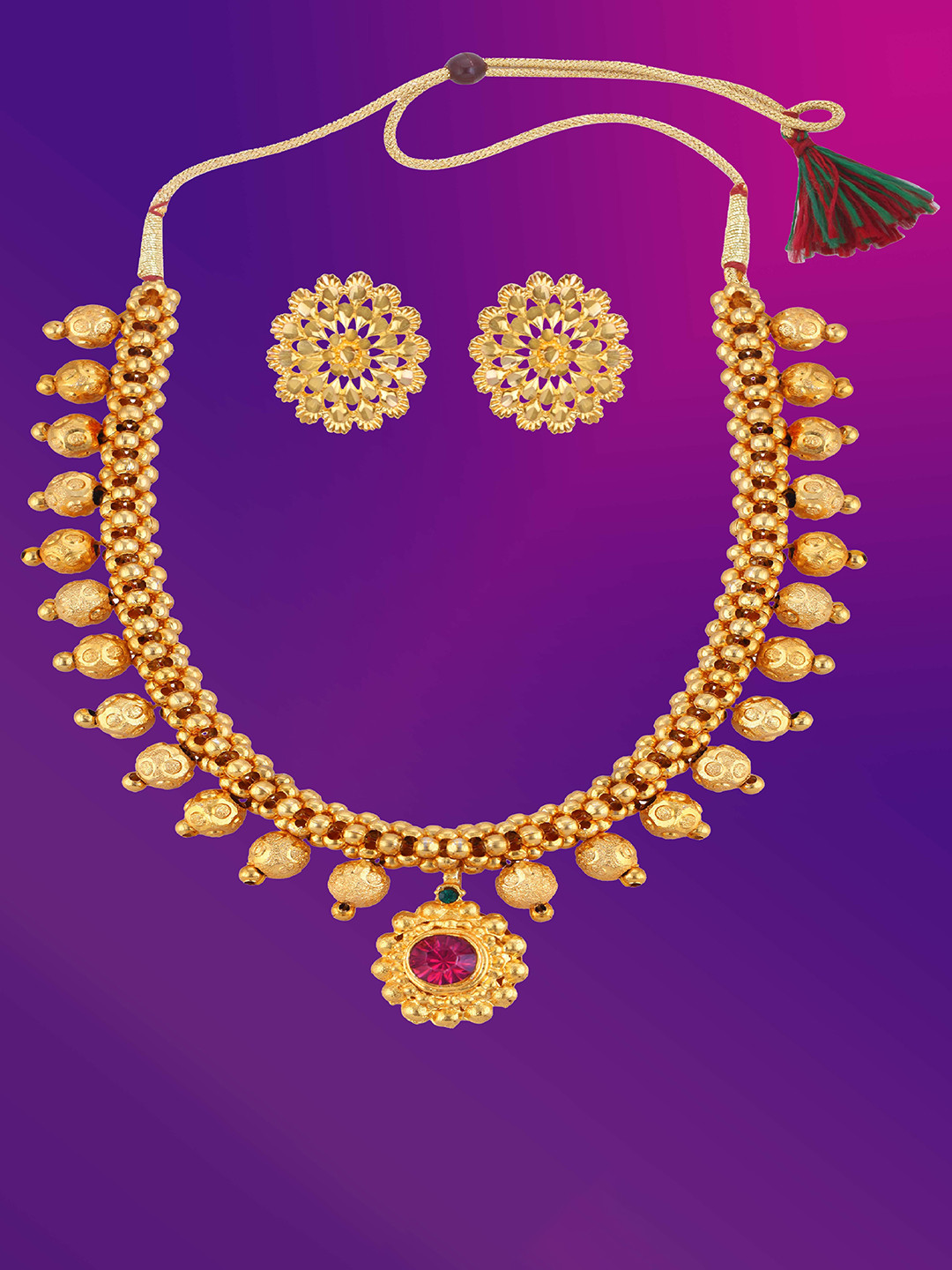 Lila Gold Plated Mala Jhumki Earrings Thushi Choker Jewellery Set