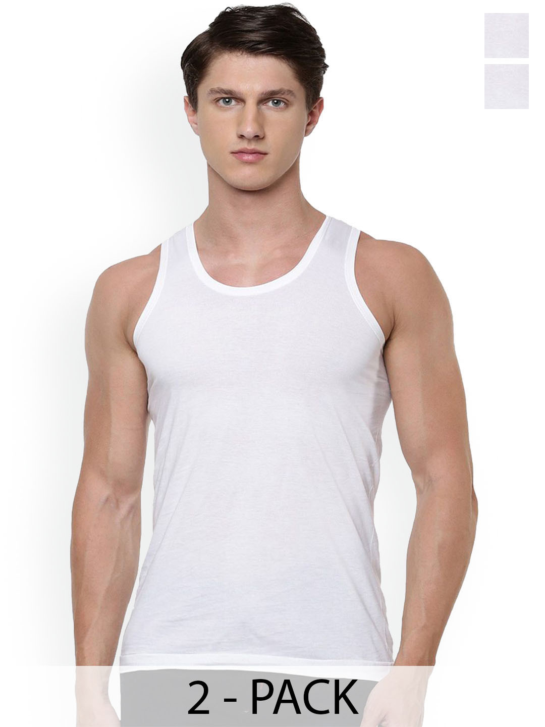 Ramraj Pack of 2 Men White Scoop Neck Sleeveless Cotton Innerwear Vest