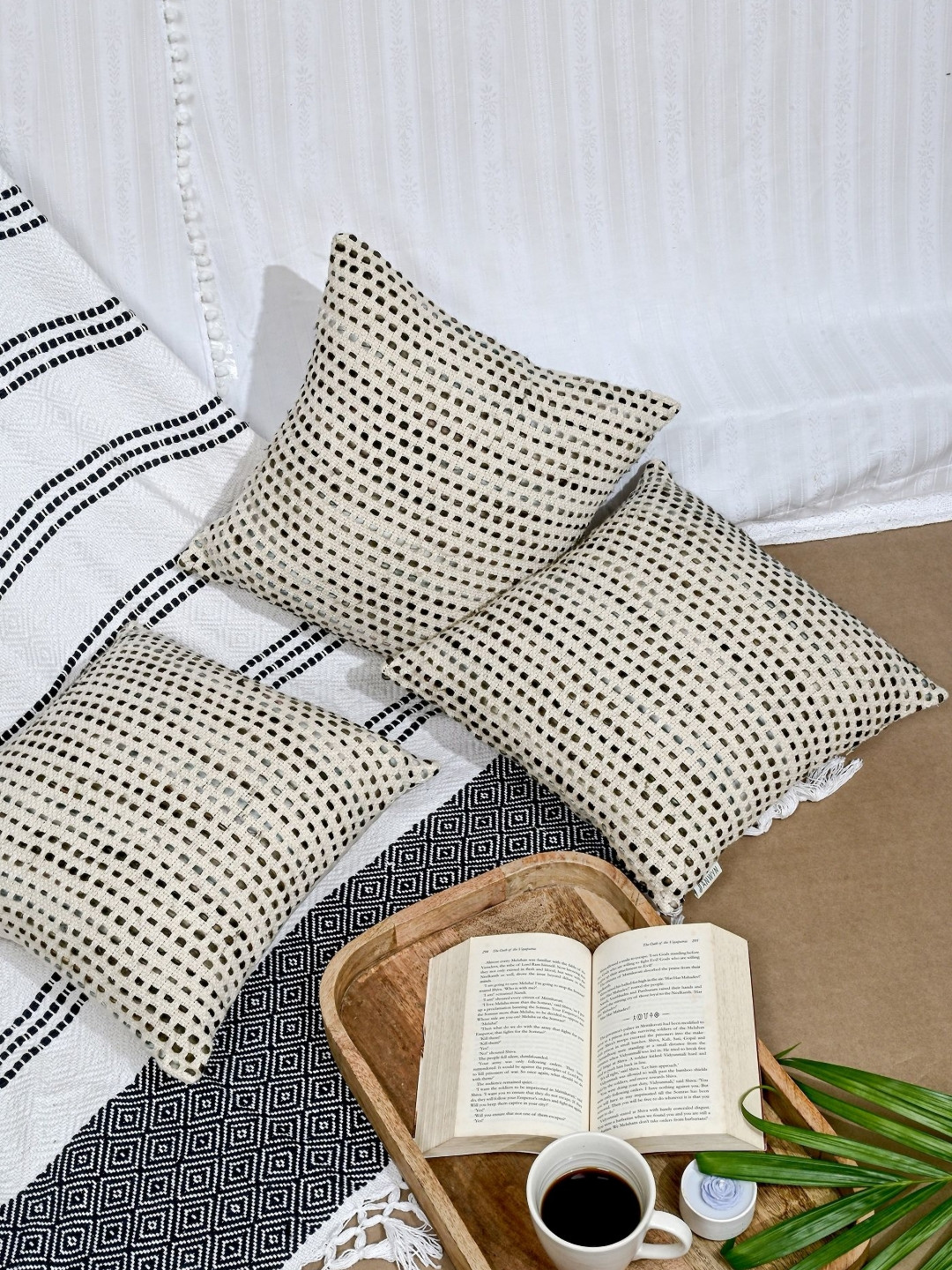 ANWYN Cream & Black 3 Pieces Square Cushion Covers