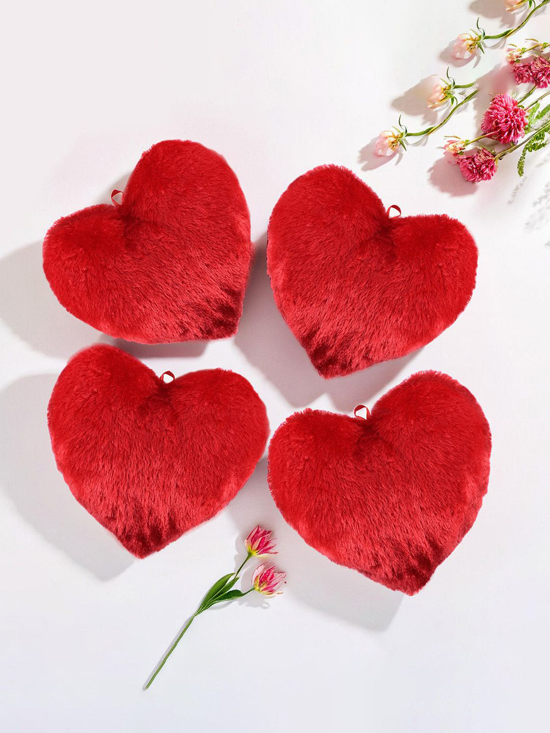 Kuber Industries Red 4 Pieces Pre-Filled Plushie Cushions