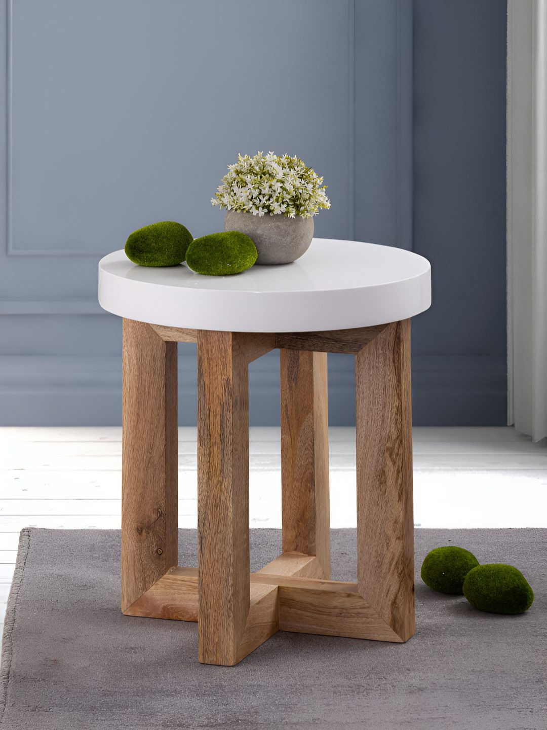 Metalsmith White & Brown Wooden Textured Stool