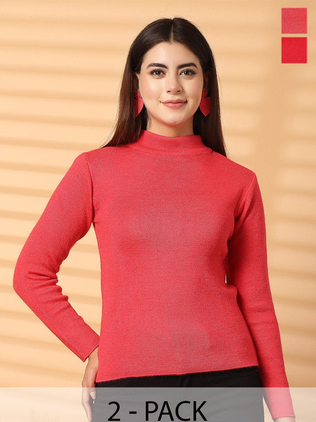 Clora Creation Women Pack Of 2 Solid High Neck Wool Tops