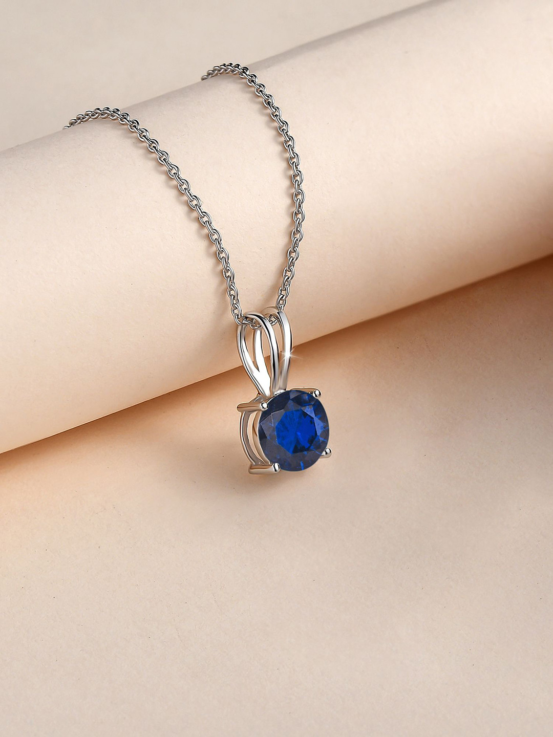 Ornate Jewels 925 Sterling silver 1 Carat Blue Sapphire Pendant with Chain