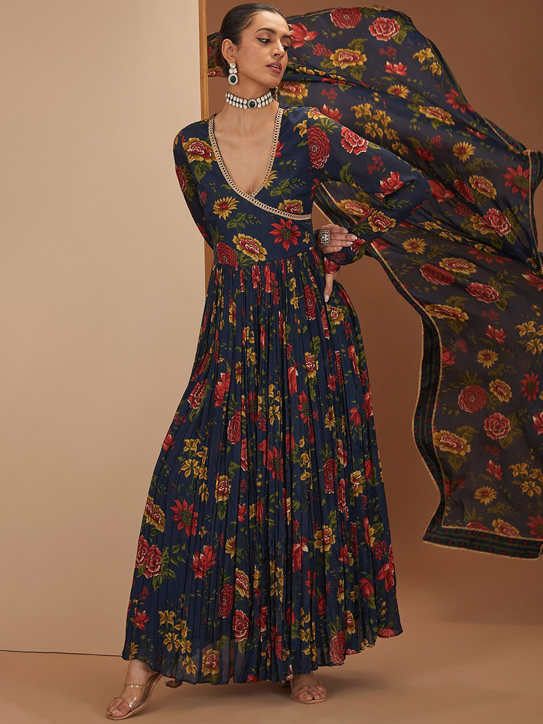 neha khullar Women Floral Printed Handloom Anarkali Kurta