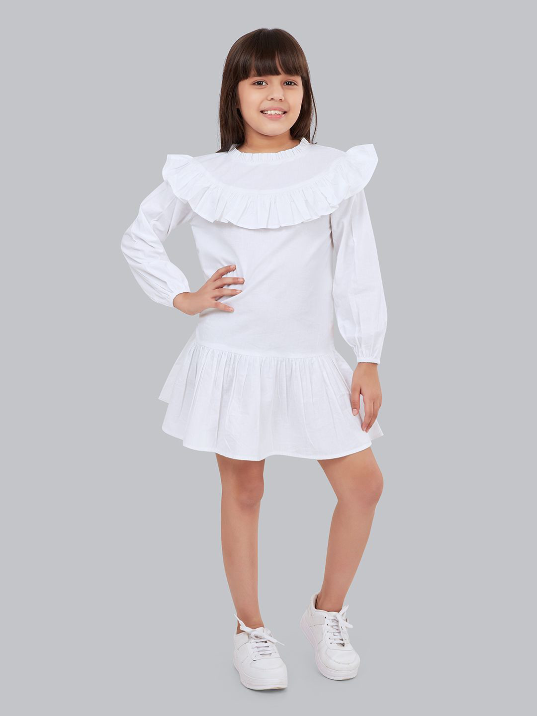 Olele Girls Pure Cotton Full Sleeve Ruffle Dress