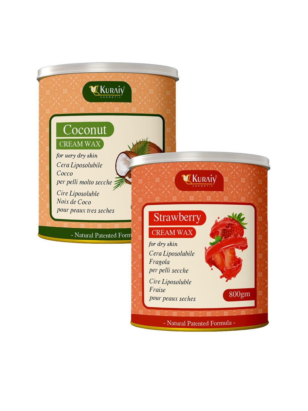 KURAIY Set Of 2 Coconut & Strawberry Cream Wax For Dry Skin - 800 g Each