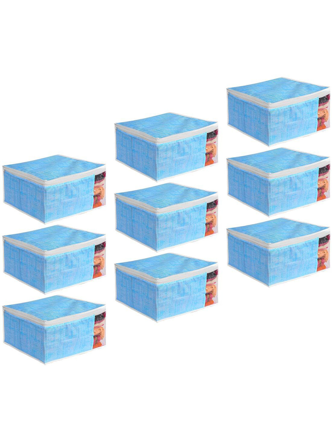 prettykrafts Blue & Transparent 9 Pieces Saree Covers Organisers