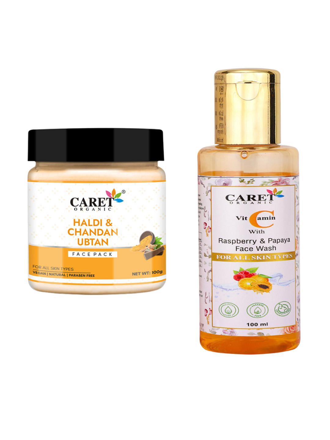 CARET ORGANIC Chandan Ubtan Face Pack & Papaya Face Wash Combo- 100 ml Each