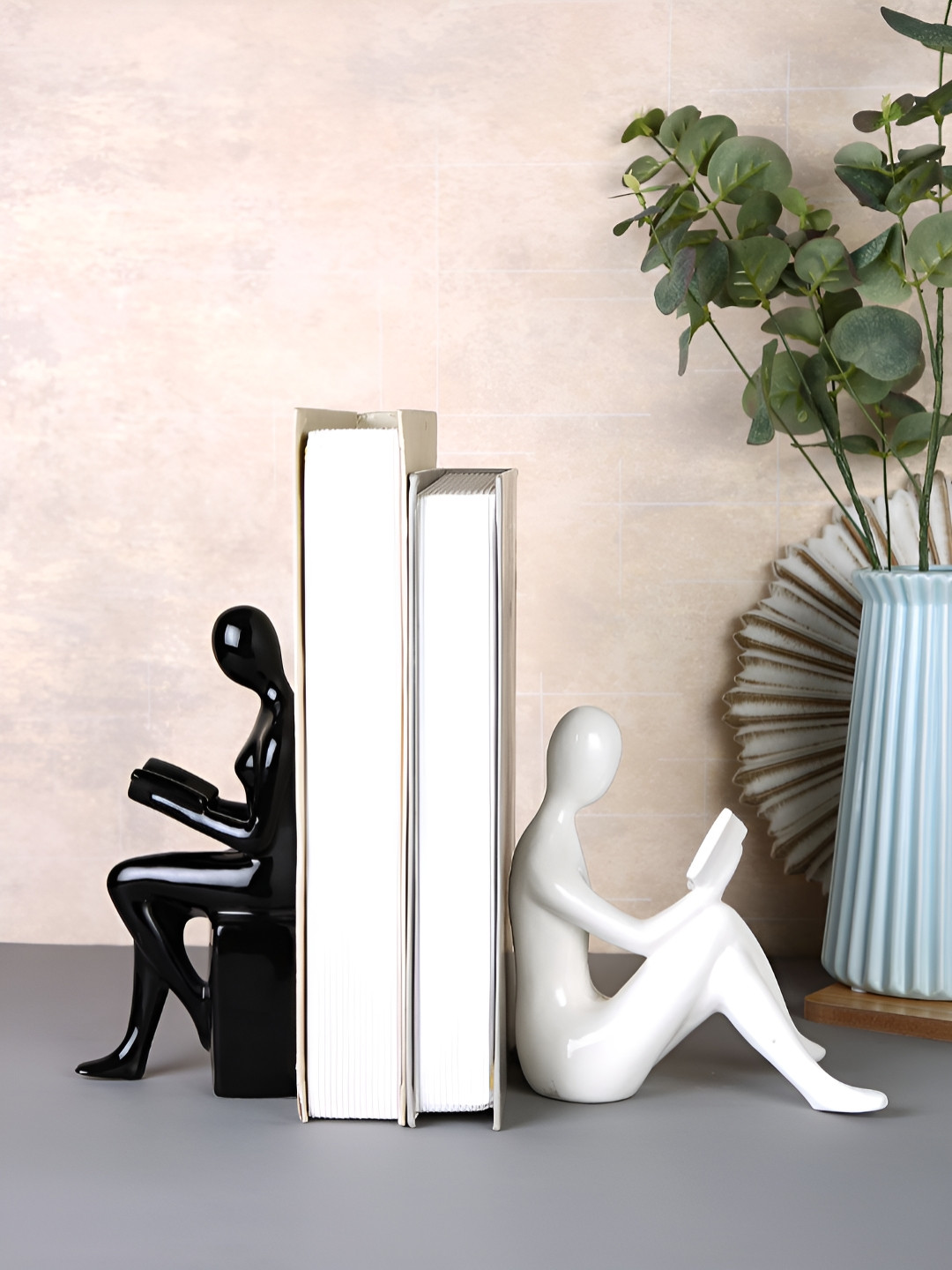 TAYHAA Book Shelf Black Ceramic Natural Living Room Set of 2 Medium Showpieces - 3.9 Inches