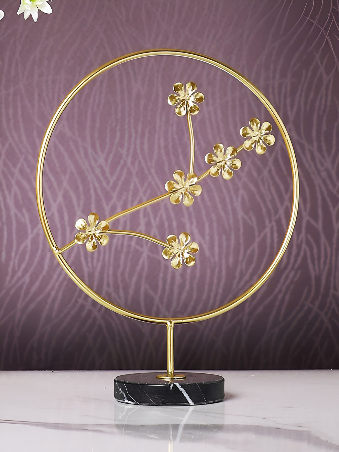 TAYHAA Floral Centre Gold Metal Metallic Living Room Medium Showpiece - 9.8 Inches