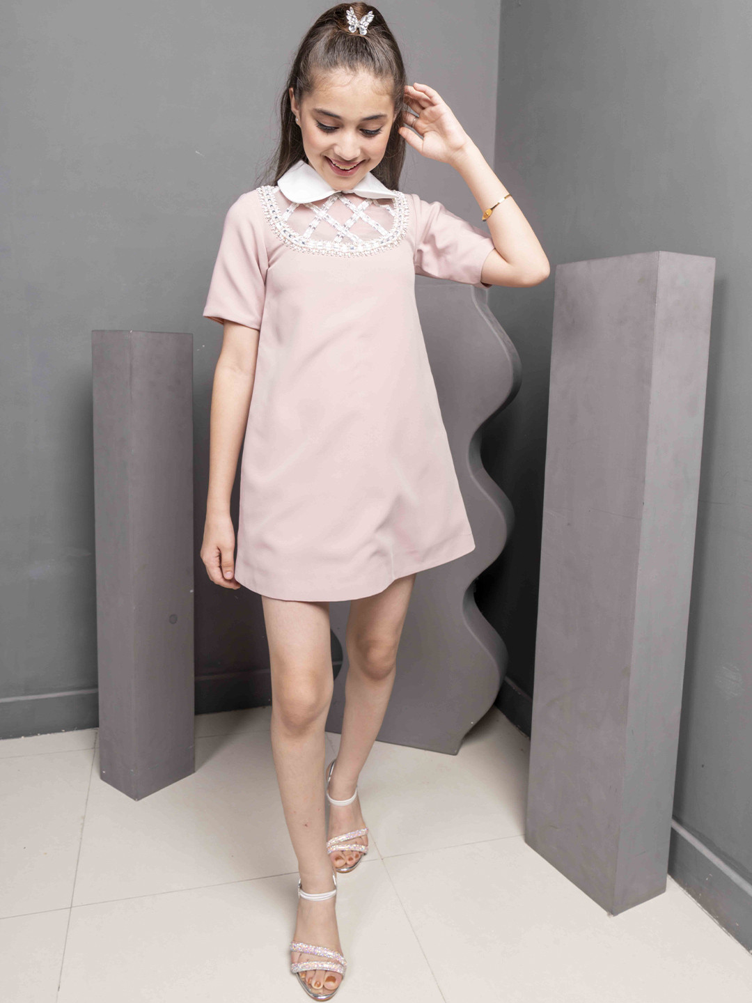HOITY MOPPET Girls Shirt Collar A-Line Dress