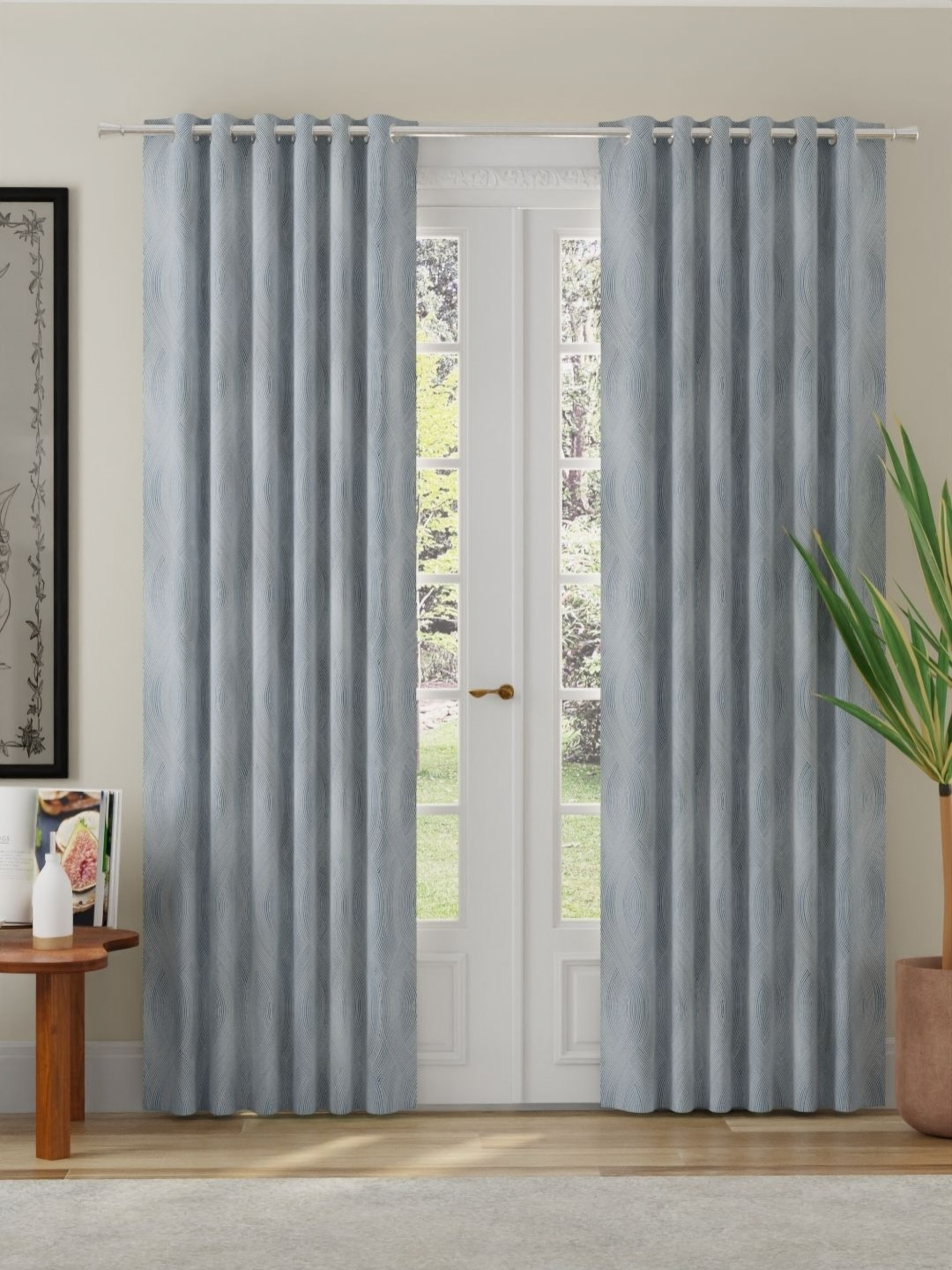ROSARA HOME Blue Set of 2 Abstract Room Darkening Long Door Curtains
