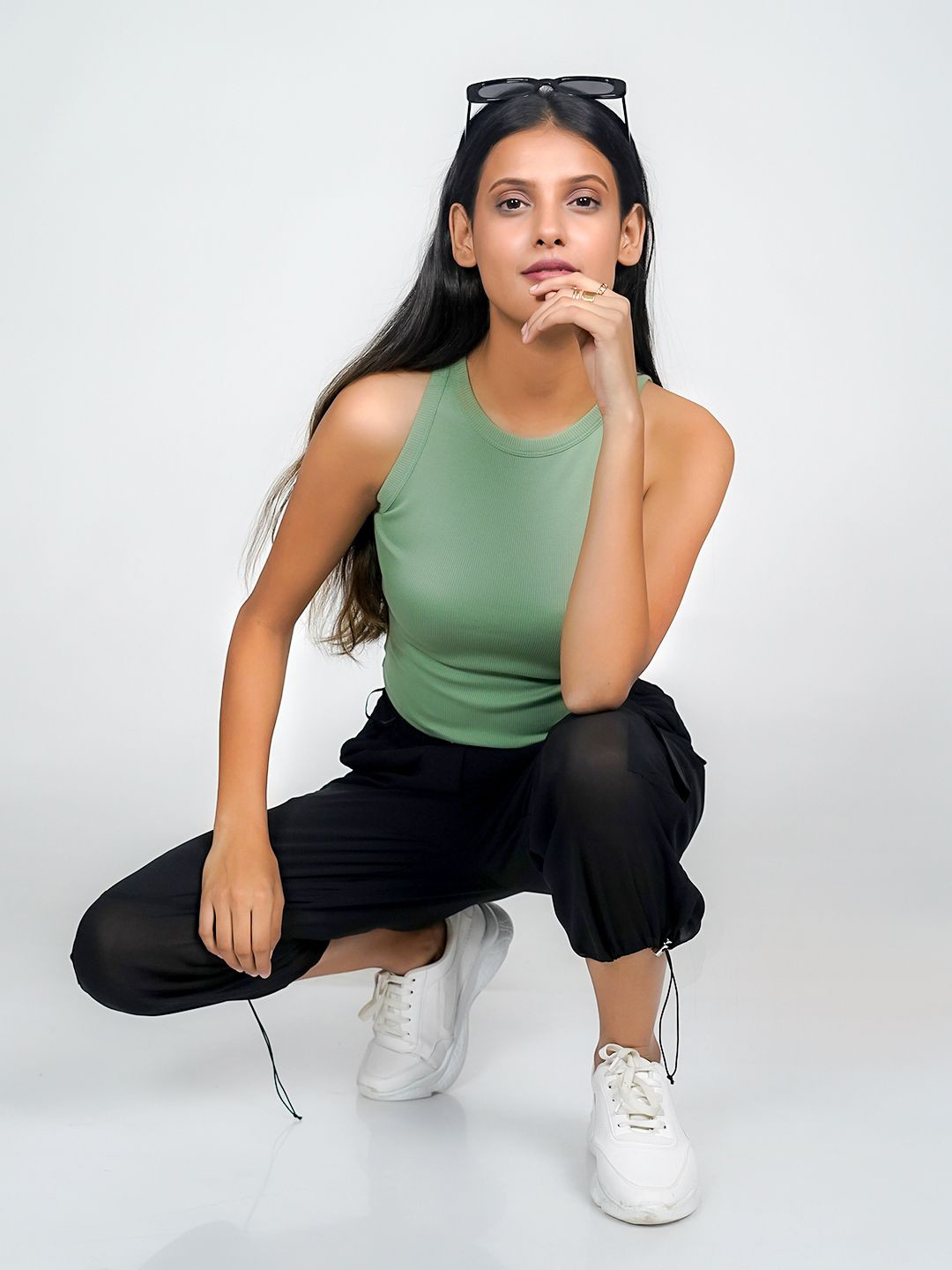Zink London Women Solid Round Neck Cotton Top