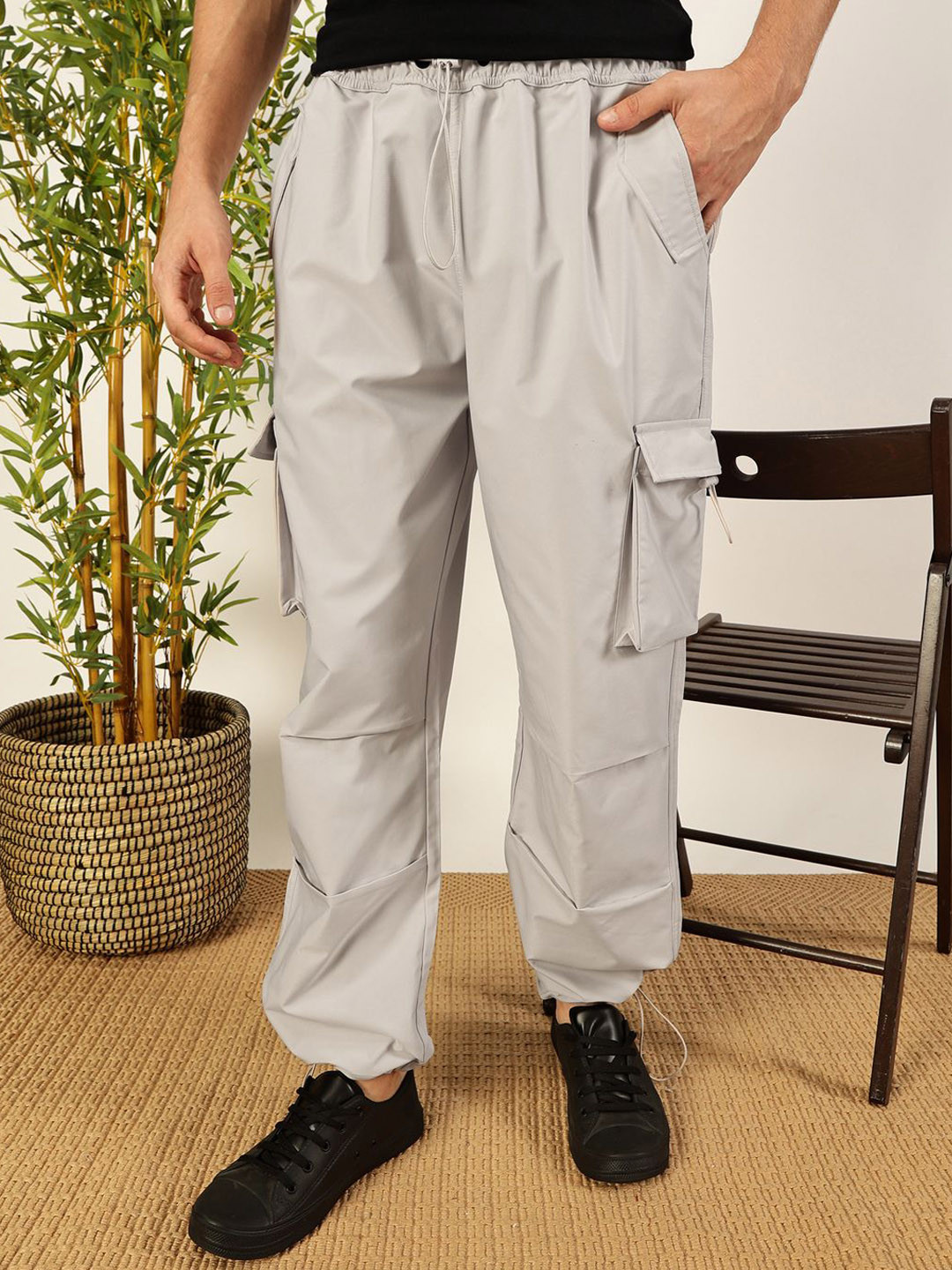 Mast & Harbour Men Baggy Grey Parachute Cargos