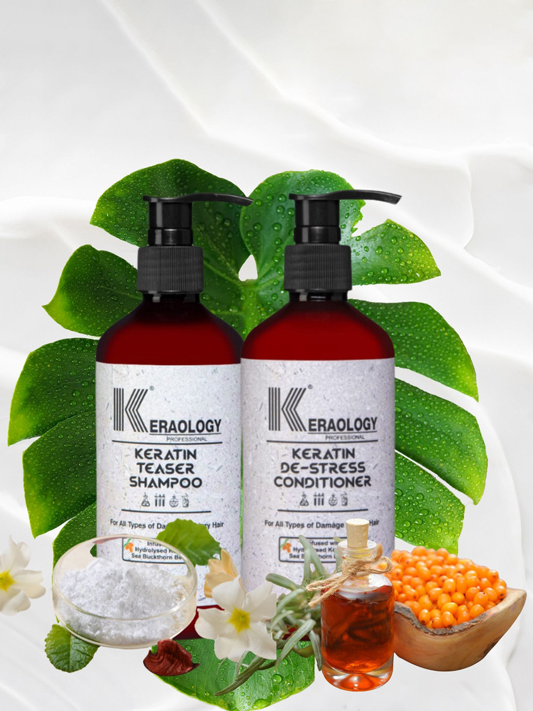 Keraology Set Of 2 Keratin Teaser Shampoo- 300 ml & Keratin De-Stress Conditioner- 300ml
