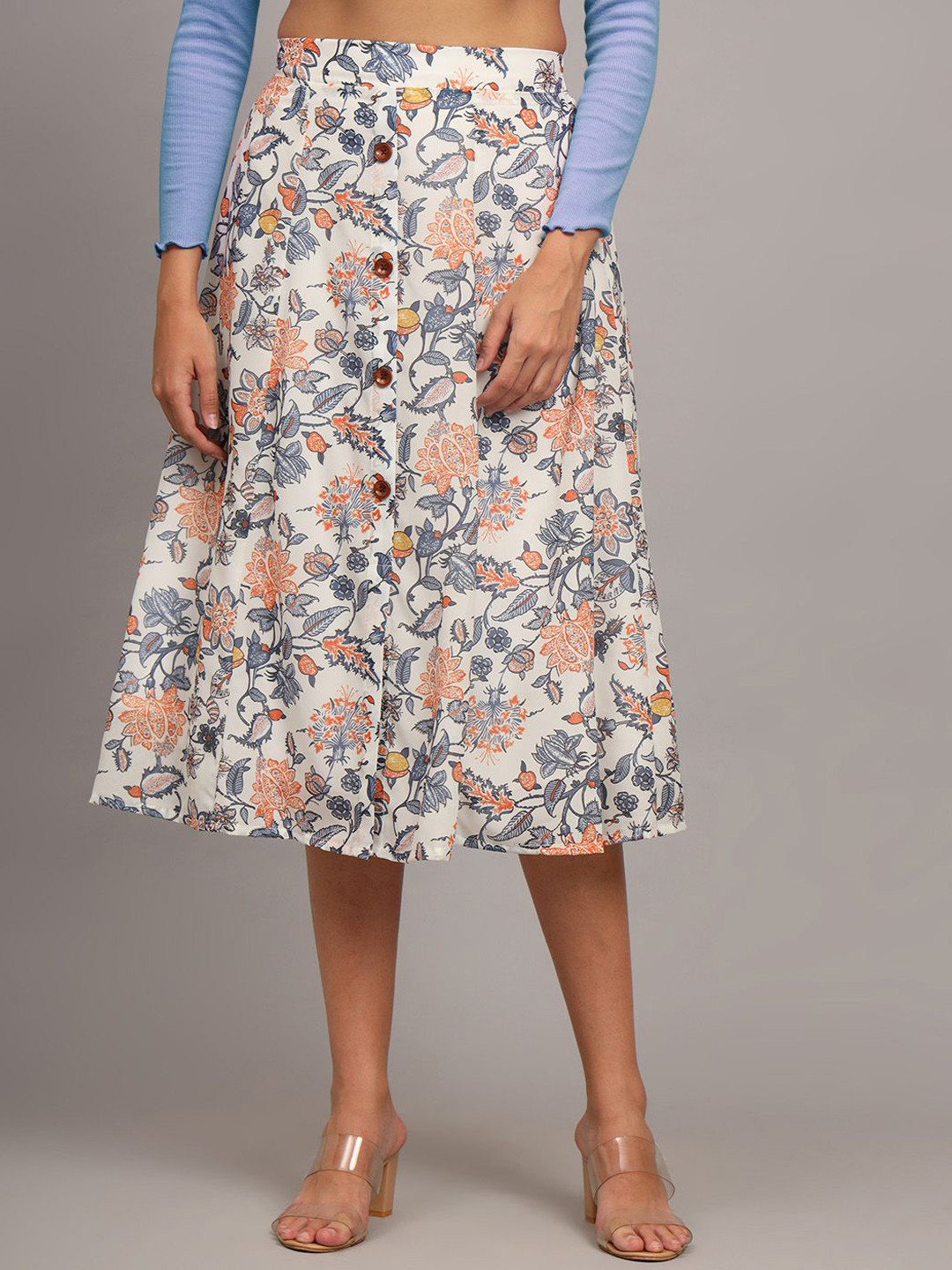 CHARMGAL Printed Flared Midi Skirt