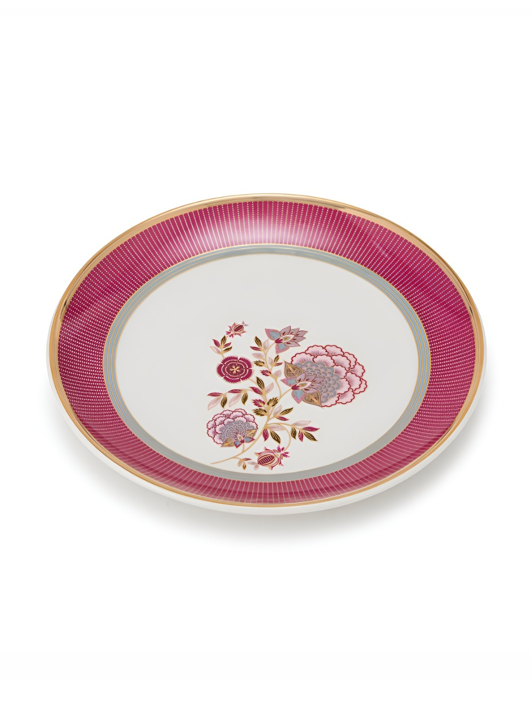 Fabindia Luxe White & Pink Floral Printed Ceramic Decaled Quarter Plate