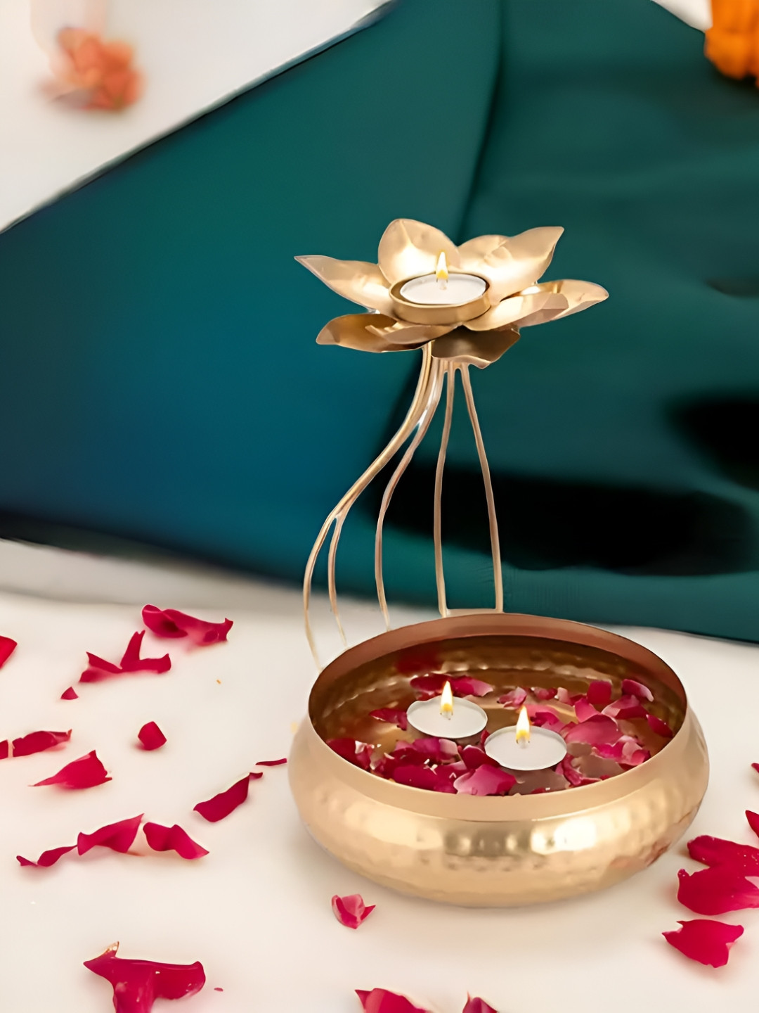 Special You 6-Pcs Brass Lotus Urli Decorative Bowl & T Light Candle