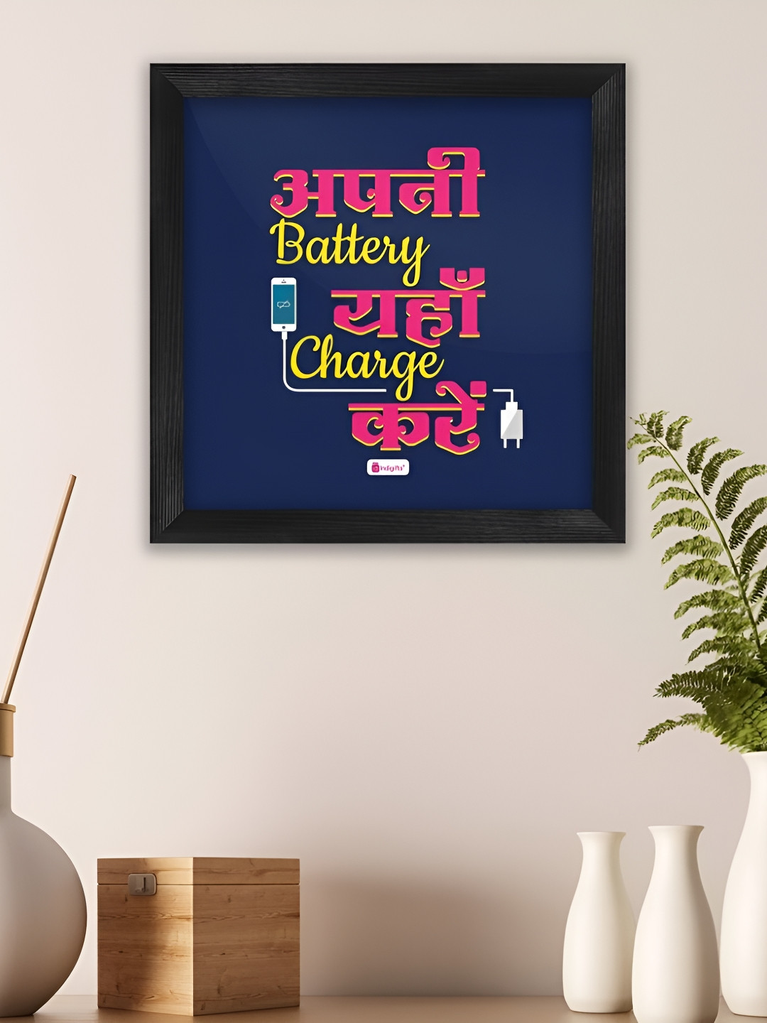 Indigifts Blue & Pink Apni Battery Yha Charge Kare Printed Wall Art