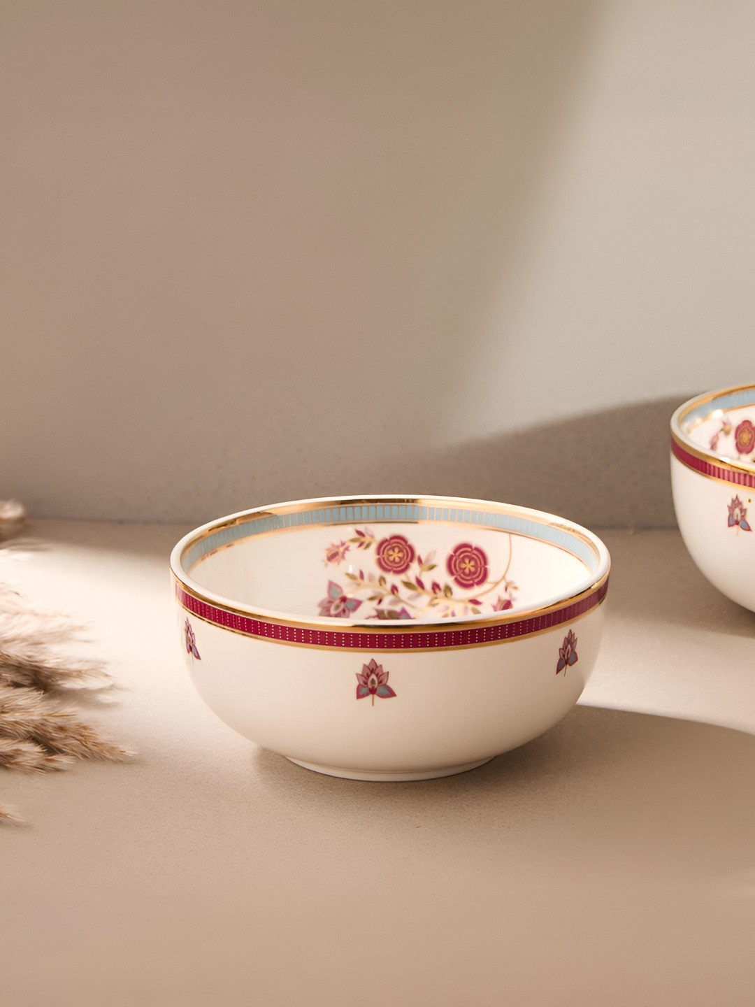 Fabindia Luxe White & Blue Textured Ceramic Easy to Clean Serving Bowl