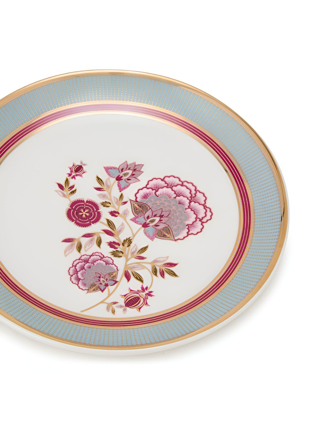 Fabindia Luxe White & Blue Floral Printed Ceramic Decaled Quarter Plate