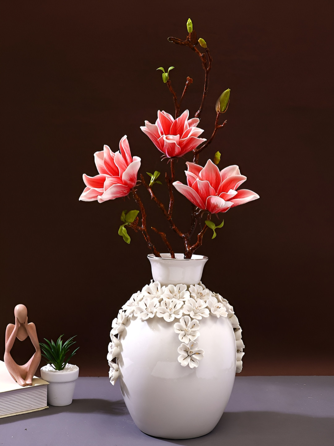 TAYHAA White Floral Textured Ceramic Vase