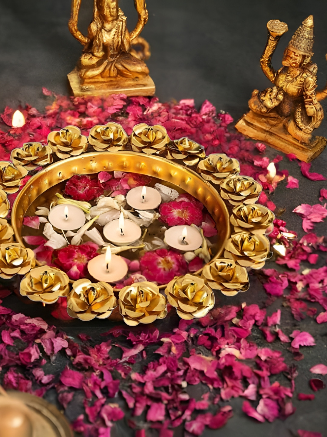 Special You Gold Rose Textured Metal Urli Bowl