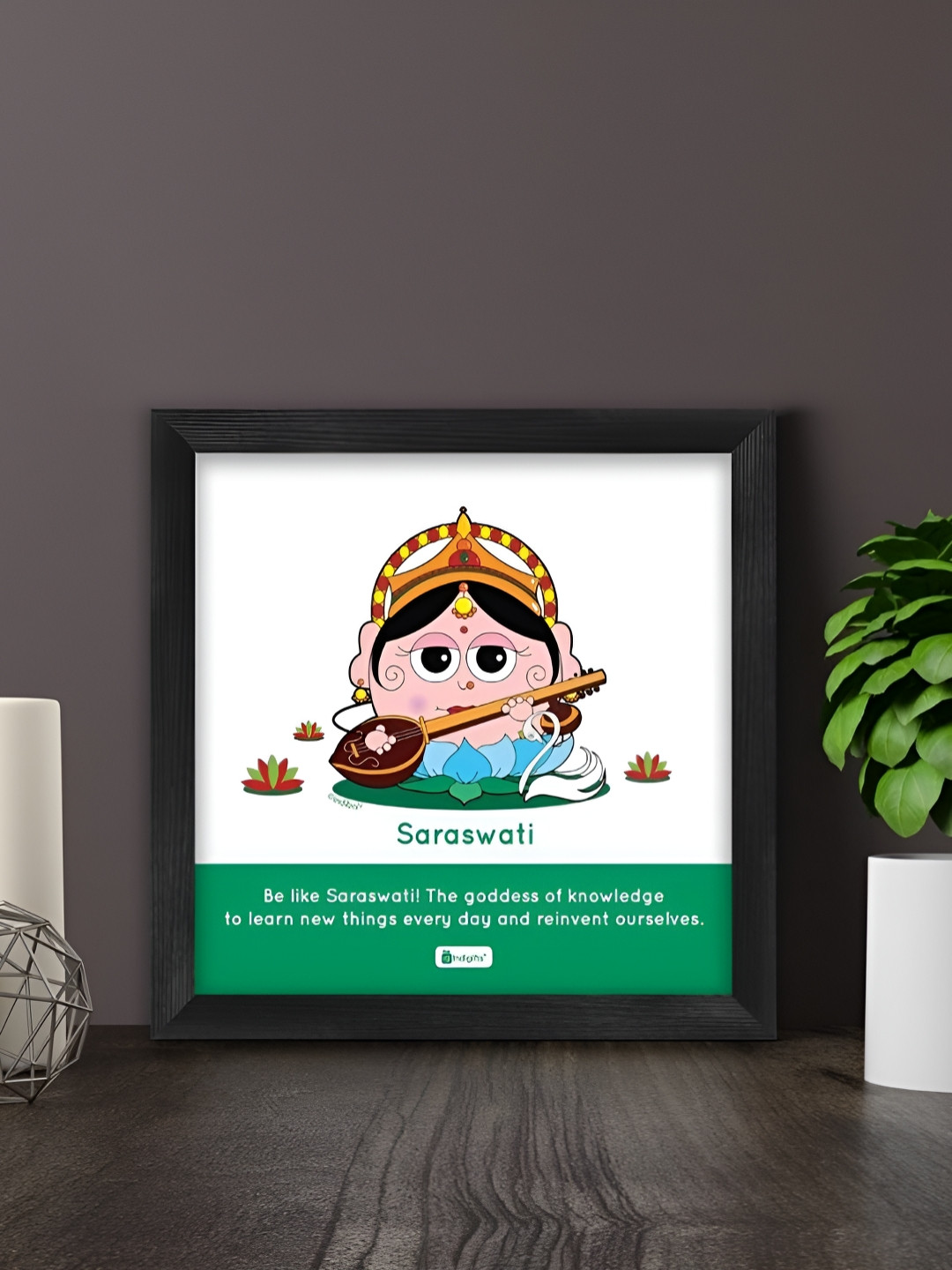 Indigifts Green & White Saraswati Poster Printed Wall Art
