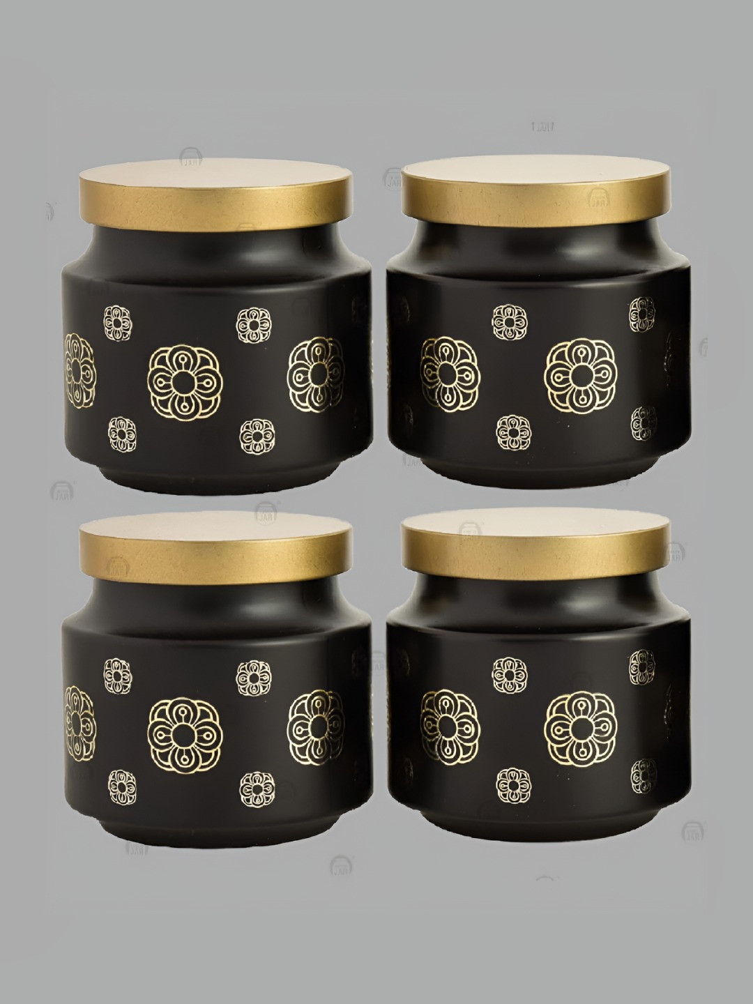 Tyche Enterprises Black Floral Glass Dishwasher Safe 4 Piece Screw Top Canister-600ml