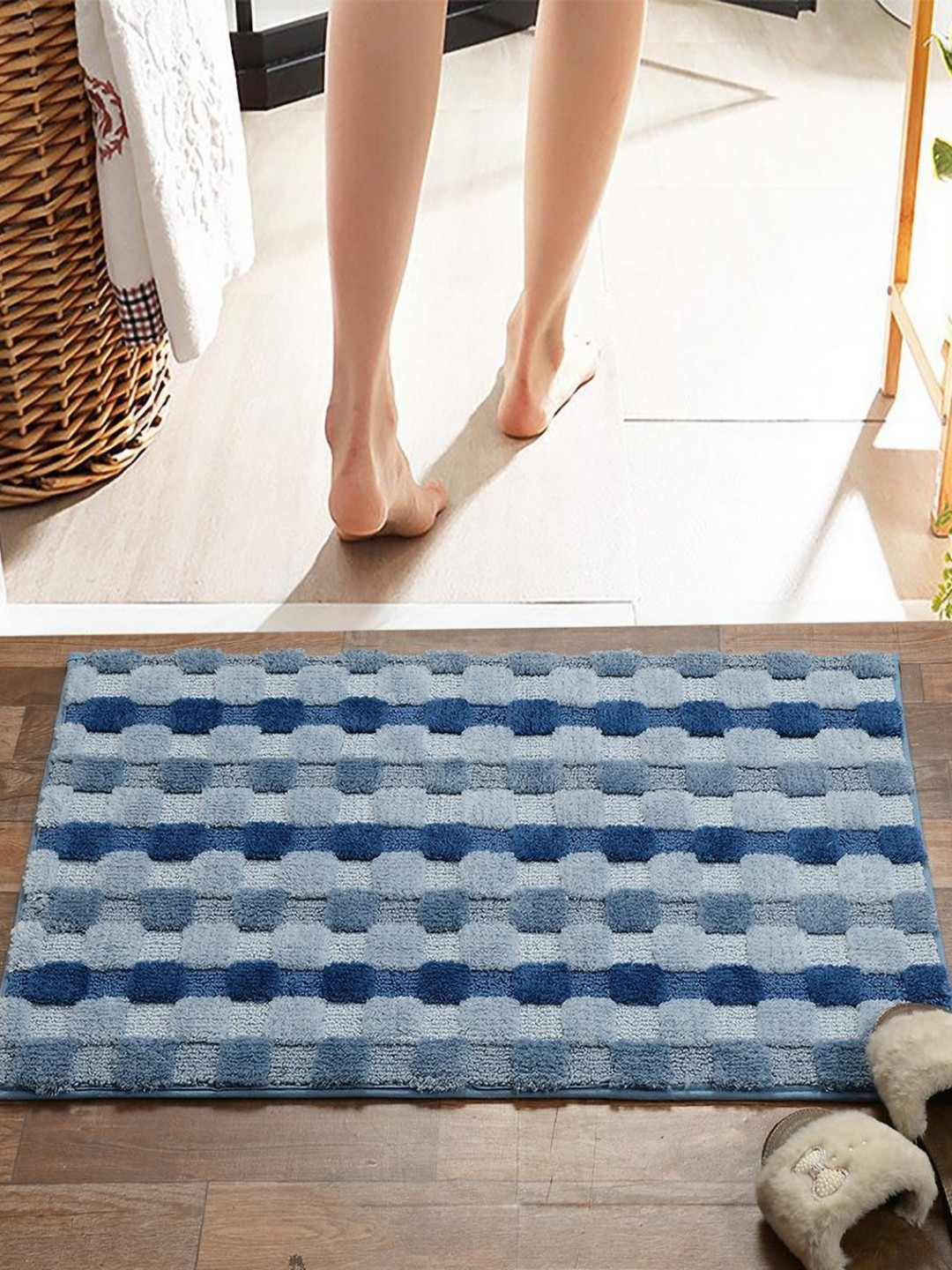 Pano Blue Abstract 2000 GSM Microfiber Tufted Bath Rugs