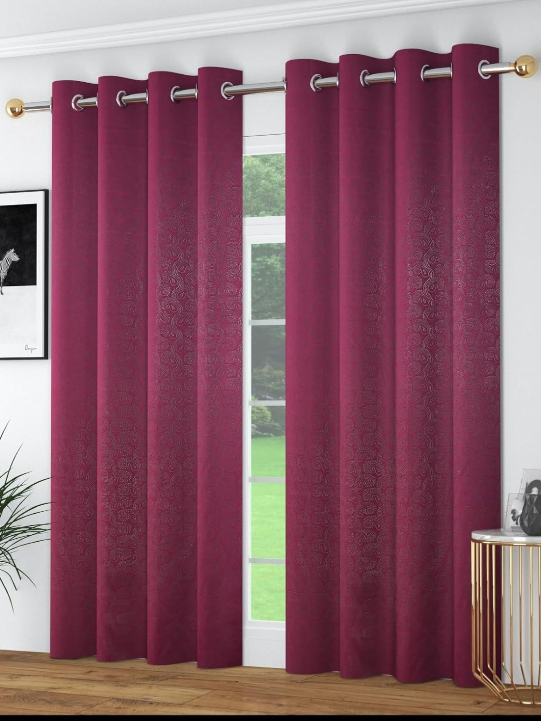 Banchmark Home Furnishings Purple & Grey 2Pcs Ethnic Printed Black Out Window Curtains