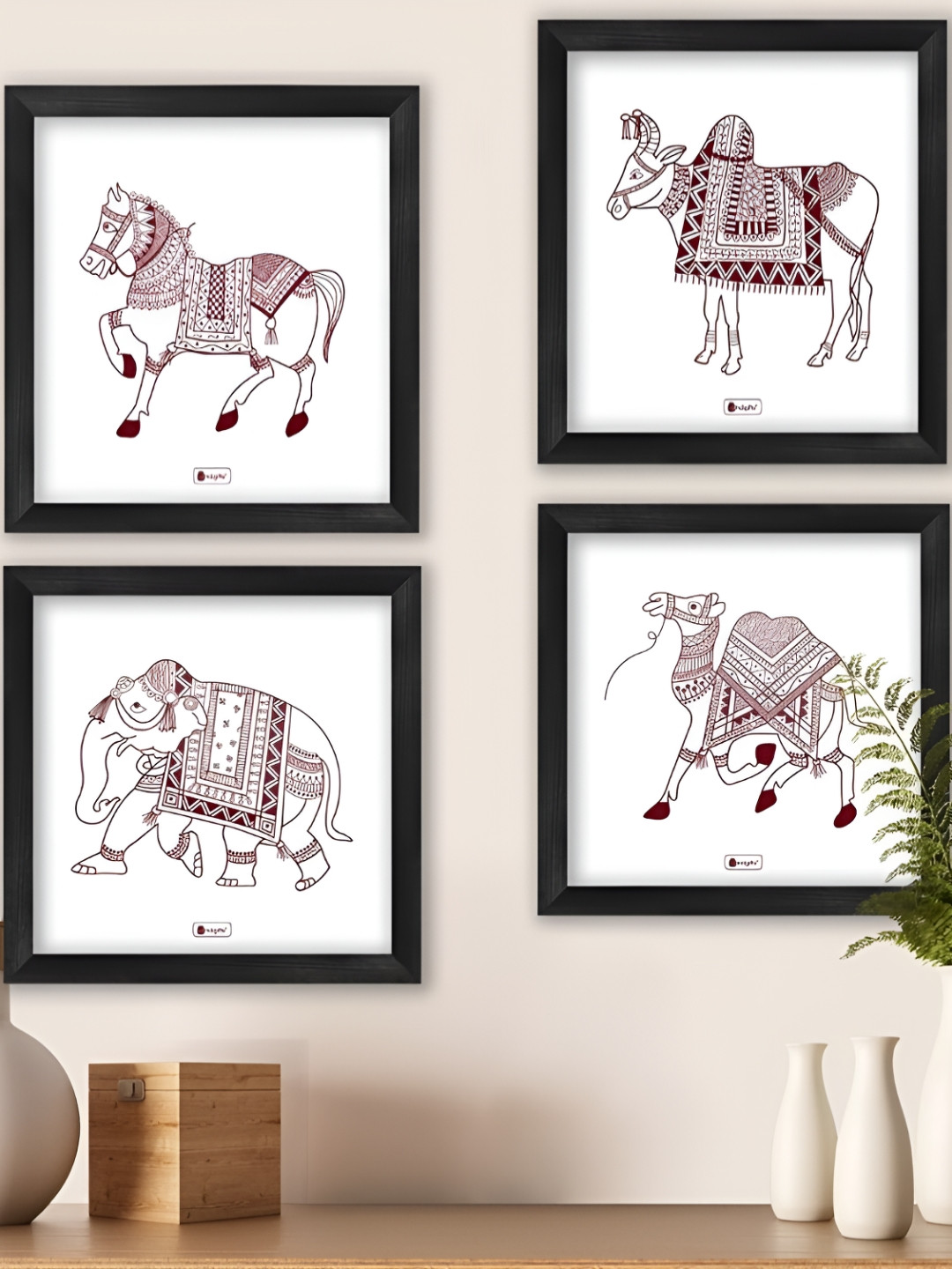 Indigifts Digital Print Poster Frames Wood Matte Hanging Hall 4Pcs Wall Hangings-10In