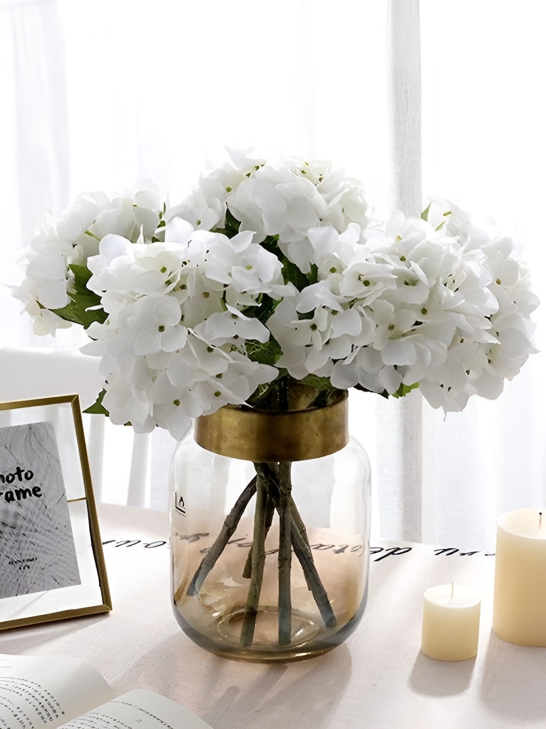 Art Street Artificial White Hydrangea Silk Flower Real-Looking Faux Flowers