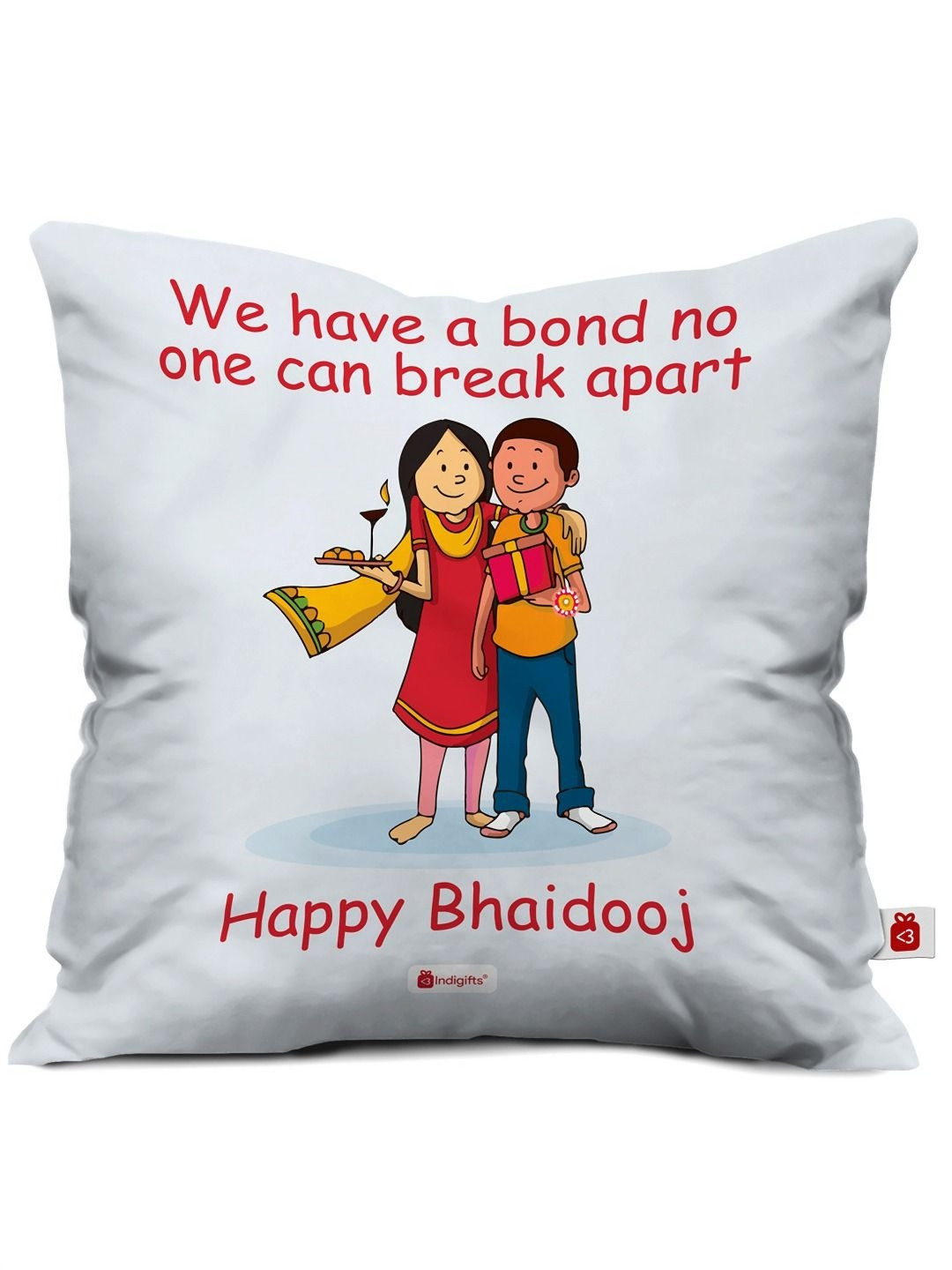 Indigifts White & Red Couple Printed Satin Square Cushion Cover