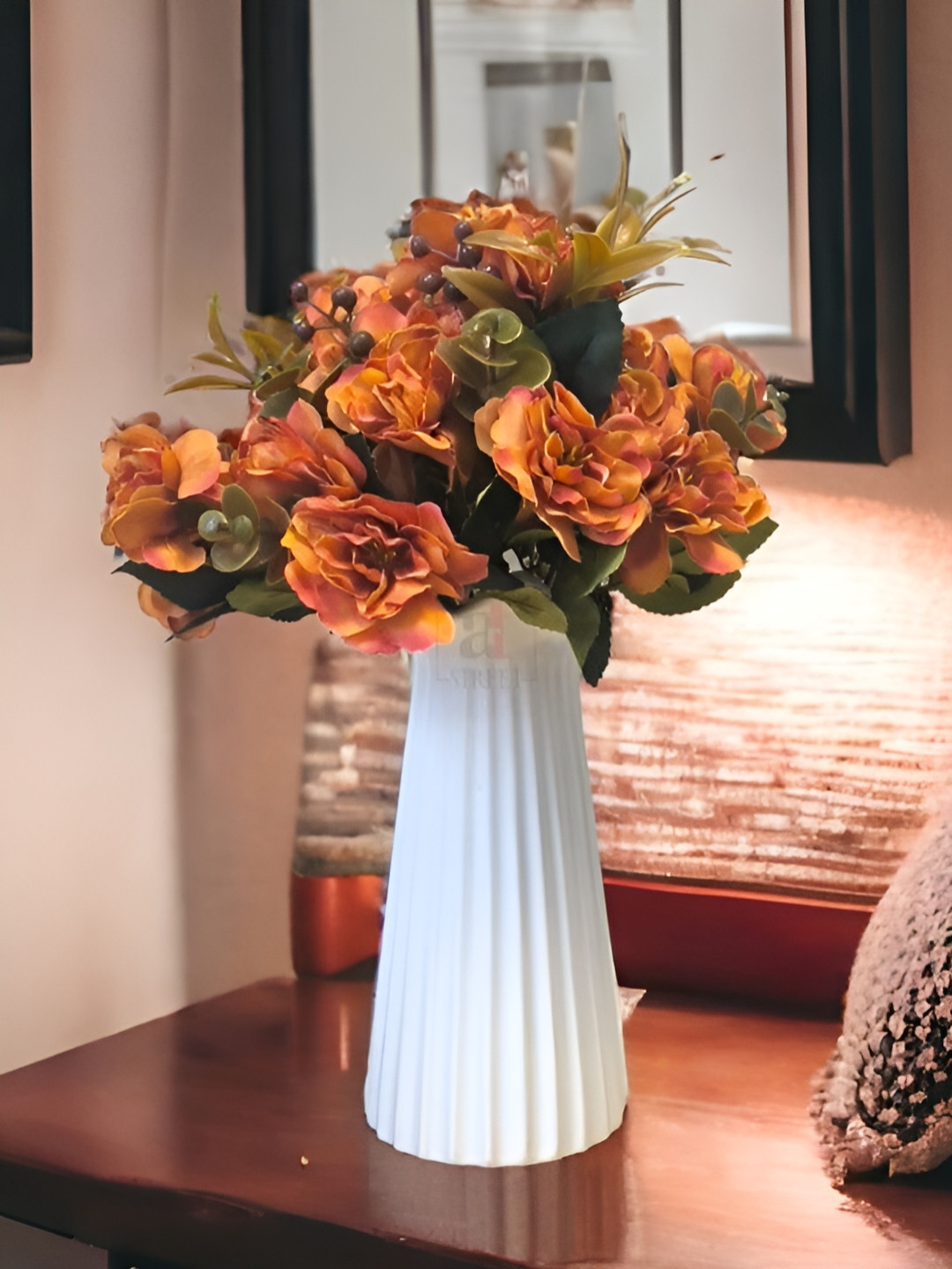 Art Street Artificial Orange Flower Bunch with 10 Heads Silk Hydrangea Flowers