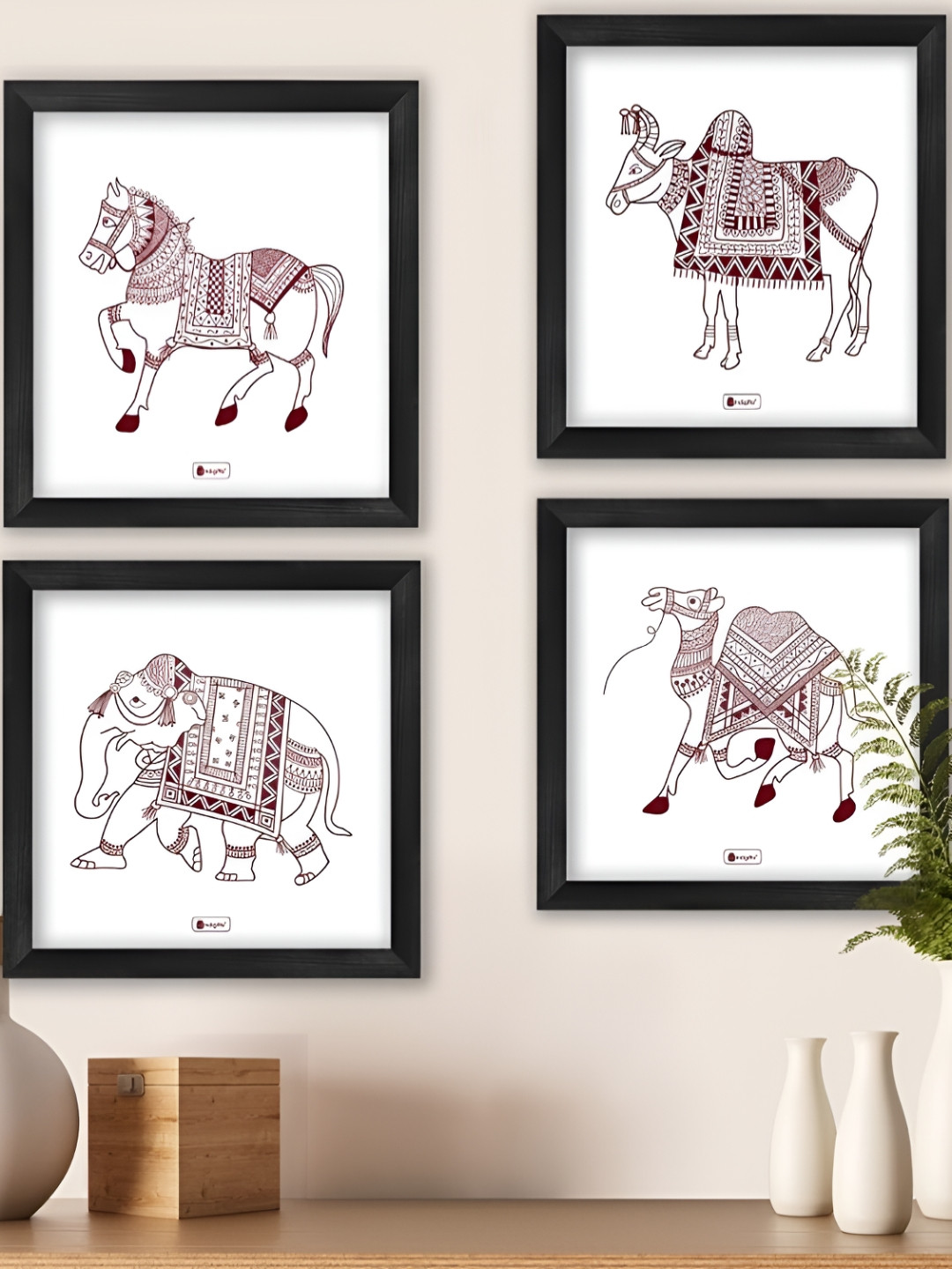 Indigifts Synthetic Wood 4 Pcs Wall Living Room Square Photographs Wall Art -7.87 x 7.87In