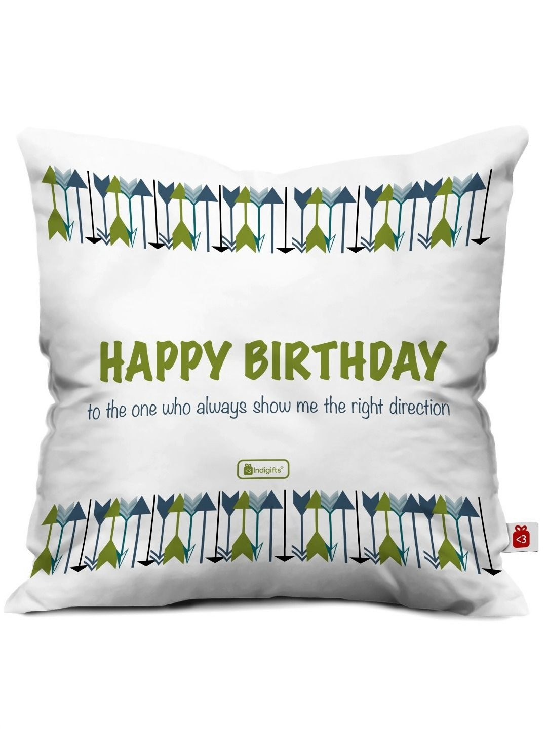 Indigifts White & Green Birthday Wishes Printed Satin Cushion Cover